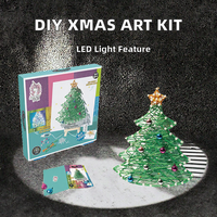 Kit de Décorations de Noël Créatives DIY Faites à la Main : Jouets de Couture et de Tissage, Lumières LED, Fil à Enrouler, Peinture, String Art avec Motif Élan