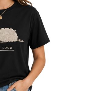 เสื้อยืดโอเวอร์ไซส์พิมพ์ลายแกะนอนน่ารักสีดำสำหรับผู้หญิง คอกลม แขนสั้น แฟชั่นฤดูร้อน ผ้าคอตตอนผสม สวมใส่สบาย - Product Image 4