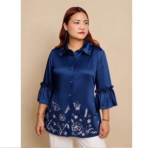Designer <b>Shirt</b> for <b>Women</b> Pure Cotton Fancy Flare <b>Button</b> <b>Up</b> Regular Fit <b>Shirts</b> Comfortable & Wrinkle Free Dress Bulk India Export - Product Image 1