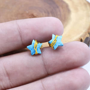 Boucles d'oreilles étoile turquoise, boucles d'oreilles en fil plaqué or, bijoux célestes faits à la main, cadeau pour elle - Product Image 4