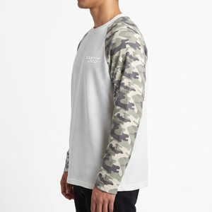 OEM Men's Oversized Waffle Knit Thermal 100% Combed Cotton 300g O-Neck Digital Print Camouflage Front Logo <b>Raglan</b> <b>Sleeve</b> <b>T</b>-<b>Shirt</b> - Product Image 2