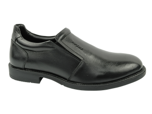 Zapatos de Vestir de Cuero Genuino Negro para Hombre, con Punta Redonda, Sin Cordones, Suela de Goma Acolchada, Logotipo Grabado - Product Image 1