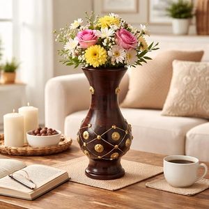 <b>Rustic</b> Wooden Flower Vase Handmade Sheeshamwood Round Tabletop Vessel 8"-12" Diameter for Home <b>Office</b> Decor - Product Image 3