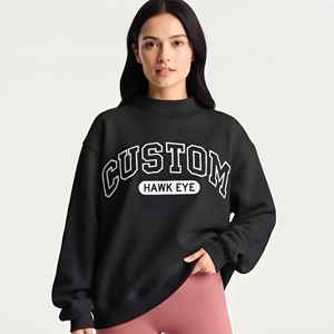 Sweat-shirt à col montant personnalisé brodé en coton doux, style streetwear, pull molletonné oversize pour femme - Product Image 1
