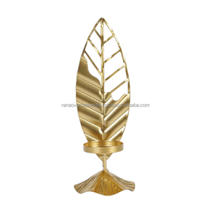 European <b>Black</b> & Golden Leaf Shaped Iron <b>Candlestick</b> Perfect Decorative Candle Stand for Party Home & Events at Best Prices - Product Image 3