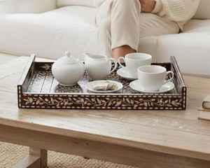 Bandeja de Servir Rectangular de Lujo, Hecha a Mano por Artesanos Reales, con Incrustaciones de Hueso, de Grado Comercial, Personalizable, Apta para Lavavajillas - Product Image 3