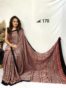 ผ้าไหมโมดอลพิมพ์ลายอาจราคห์ทำมือ ย้อมสีธรรมชาติจากพืช ลายบล็อกแบบดั้งเดิม ผ้าไหมเนื้อหนาสำหรับสุภาพสตรี - Product Image 4