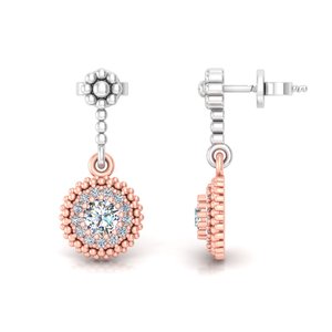 Round Cut Lab Grown Diamond 14K,18k Solid Gold Two Tone <b>Earring</b> <b>Tops</b> for Gift Party & Anniversary Everyday Wear - Product Image 2