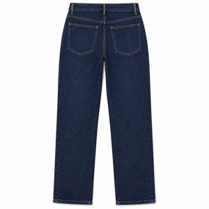 Jean en denim taille haute à jambe droite pour femme, motif chevrons, avec passants de ceinture, indigo foncé - Product Image 2
