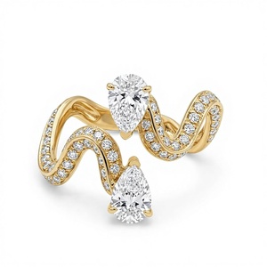 แหวนเพชรทรงหยดน้ำแบบงูพันรอบ แหวนหมั้นสำหรับผู้หญิง ชุบทอง ประดับเพชร ปรับขนาดได้ - Product Image 1