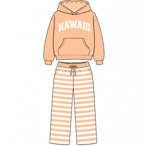 Ensemble sweat à capuche et pantalon de survêtement rayé pour femme, en polaire, décontracté, 2 pièces, manches longues, coupe ample, pour le printemps et l'été - Product Image 2