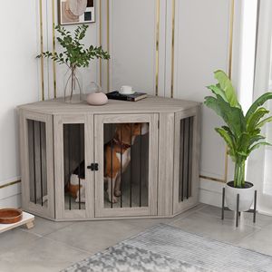 "Rectangle XL Walnut Dog Crate End <b>Table</b> with Cushion for Medium Dogs Indoor Use" - Product Image 2