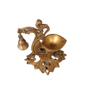 Brass Peacock Diya With hanging Bell oil lamps for spiritual radiance For <b>Home</b> <b>Mandir</b> Temple <b>Pooja</b> At Wholesale <b>Cheap</b> Price - Product Image 5