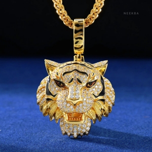 Colgante de Cabeza de Tigre de Moissanita, Plata de Ley 925, Colgante de Animal, Colgante Esmaltado de Cabeza de Tigre Estilo HipHop, Joyería Esmaltada Hecha a Mano - Product Image 4