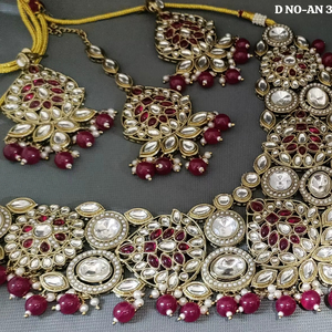 Parure de bijoux de mariée de luxe en alliage plaqué or antique, collier et boucles d'oreilles Polki, pour mariages, fêtes et célébrations - Product Image 1