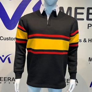 เสื้อรักบี้แขนยาวคุณภาพสูงสำหรับผู้ชาย ทนทาน ปรับแต่งได้ ผลิตจากผ้าฟลีซ ดีไซน์คลาสสิก ลายทางหลากสี - Product Image 1