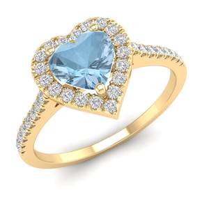 แหวนเพชรทรงหัวใจดีไซน์ใหม่ REYES ประดับพลอยอะความารีน 0.61 กะรัต พร้อมวงแหวนเพชรล้อมรอบ ทำจากทองคำแท้ 14K สำหรับผู้หญิง เครื่องประดับทำมือ - Product Image 2