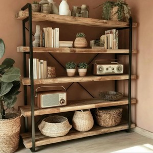 Modern <b>Wooden</b> Tiered <b>Bookcase</b> 5 Shelves Freestanding Backless Storage Rack Industrial Design Living Room Home Furniture - Product Image 3