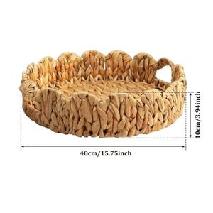 Plateau de rangement tressé en jacinthe d'eau, fait main, pour la décoration intérieure et le rangement de cuisine, fournisseurs pour restaurants et hôtels - Product Image 3