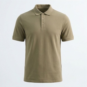<b>Men's</b> <b>Khaki</b> Short Sleeve Polo <b>Shirt</b> Cotton Pique Casual Breathable Regular Fit Solid Knitted Design - Product Image 1