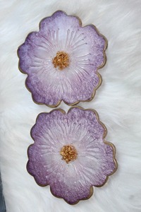 Luxury Natural Crystal resin Reusable Drink <b>Coasters</b> <b>Set</b> with Polished Finish and Electroplated Edges for Home Bar Decor - Product Image 4