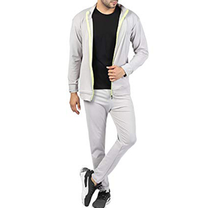 Survêtement léger à capuche pour homme, séchage rapide, gris uni, fermeture éclair intégrale, vêtements de sport décontractés avec poches latérales, idéal pour le printemps - Product Image 1