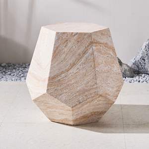 Table d'appoint beige aspect marbre, utilisation intérieure et extérieure, fabriquée en oxyde de magnésium - Product Image 1