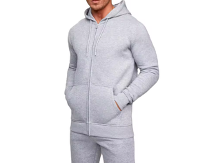 Conjunto Deportivo de Hombre con Sudadera con Cremallera Gris – Conjunto de Sudadera y Pantalones Deportivos Lisos con Logotipo Personalizado, Ropa Deportiva Informal de Dos Piezas - Product Image 2
