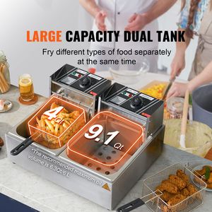 Friggitrice Elettrica Professionale da Banco con Doppio Serbatoio Rimovibile, Capacità 10L in Acciaio Inox per Uso Ristorante - Product Image 4