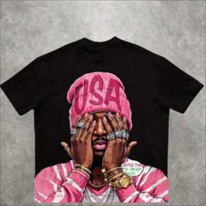 Mens Oversized Drop Shoulder Acid Washed Terry T Shirt Custom <b>Rhinestone</b> 100% Cotton Casual Streetwear Solid Pattern <b>Top</b> - Product Image 1