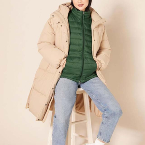 Veste matelassée en peau de mouton verte pour femme, manches longues, col montant, chaude pour l'hiver, longueur normale, couleur unie, doublure en nylon, rembourrage - Product Image 6