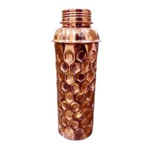 <b>Copper</b> Water <b>Bottle</b> with Blue Hexagon Pattern Hammered Latest Design Metal Water <b>Bottle</b> Direct <b>Drinking</b> Type Food grade - Product Image 2