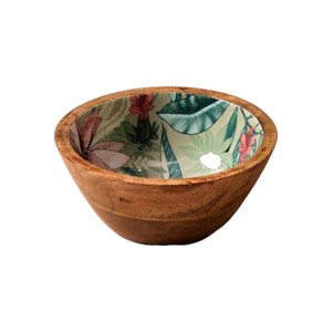 Modern Wooden Salad <b>Bowl</b> with Red Maple Leaf <b>Enamel</b> Interior and Matching Serving Spoon Set - Product Image 3