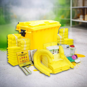 660 Liter Industrial Chemical Spill Kit Heavy Duty Mobile Wheelie Bin Hazmat Emergency Response Absorbent Pads Socks for Factory - Product Image 3