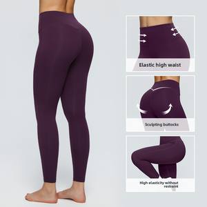 Pantalon de yoga taille haute en tissu brossé Spandex/Nylon pour femme, élastique, séchage rapide, ajusté, effet push-up, pour le commerce transfrontalier - Product Image 3