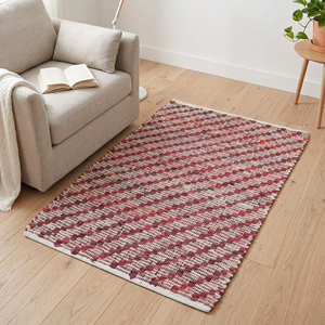 <b>Large</b> Chevron Recycled Leather Area Rug for Living Room Mid Century Modern Scandinavian & Contemporary Home - Product Image 5
