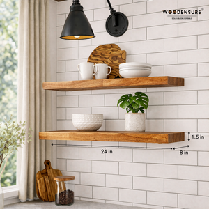 Juego de 2 Estantes Flotantes de Madera Maciza, Estilo Rústico Moderno para Sala de Estar, Almacenamiento Ecológico, Organización Hecha a Mano - Product Image 1