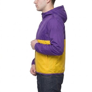 Men's Hooded Color Blocking Windbreaker <b>Jacket</b> Purple Yellow Zipper Closure Casual Sporty Lightweight Spring Wear - Product Image 3