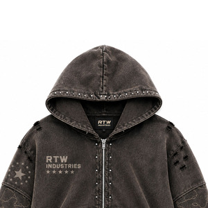 Sudadera con Capucha y Cierre de Cremallera Extra Grande para Hombre, Estilo Urbano con Estampado de Camuflaje, Color Marrón, de RTW Industries - Product Image 5