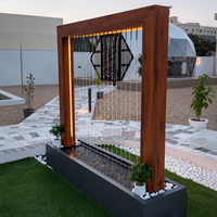 Fuente de Agua Moderna de Lujo para Interiores y Exteriores, con Cortina de Agua de FRP, Luces LED Cálidas, Acabado de Madera, Diseño Decorativo de Cascada, Montaje en Suelo