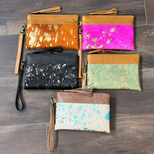 Stylish Hair-on Metallic Genuine Cowhide Leather Clutch Wallet Premium Pattern Wristlet <b>Purse</b> Organizer Perfect for Cash & Cards - Product Image 4