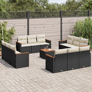 Ensemble de canapés de jardin noir et crème avec finition en bois d'acacia - Product Image 1