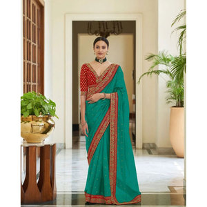 TRENDING ROYAL VICHITRA SILK <b>SAREE</b> WITH UNSTITCHED BLOUSE LIGHTGREEN - Product Image 1