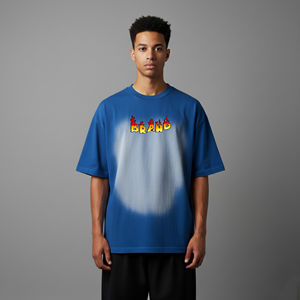 T-shirt Homme 2026 Oversize Grammage Lourd Délavé Effet Soleil Hip Hop Logo Personnalisé 100% Coton Anti-Plis Respirant - Product Image 4