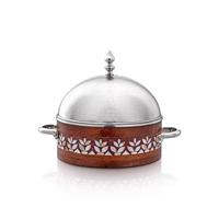 Plat de service de luxe en acier inoxydable, design européen, avec base en bois, pour buffet, chauffe-plats, service traiteur