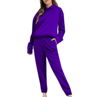 Ensemble de survêtement à capuche 2-en-1 pour femme, 100 % coton respirant, épais, imprimé uni, taille élastique, longueur intégrale, hiver