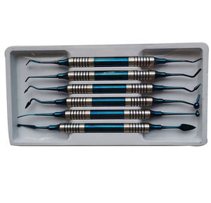 Juego de Instrumentos Quirúrgicos Dentales de 6 Piezas, Limpiadores Dentales Manuales con Empuñadura Azul Moleteada, Clase I, Shuja Surgico - Product Image 4