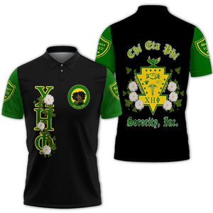 Chi Eta Phi <b>Men's</b> Black <b>Green</b> Short Sleeve <b>Polo</b> <b>Shirt</b> With Pattern Regular Fit Casual Breathable Sublimation Print - Product Image 1