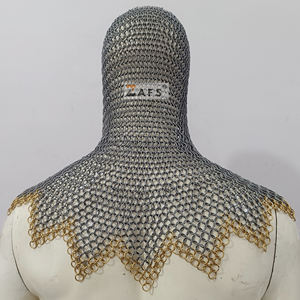 Capucha de malla metálica hecha a mano con anillo de latón, diseño en zig-zag de acero dulce, armadura de caballero con anillos entrelazados para recreación medieval y ferias. - Product Image 4