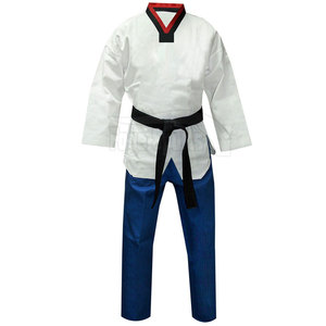Unisex Taekwondo Uniform White Top Blue Pants <b>Black</b> <b>Belt</b> 100 Cotton Breathable Regular Fit Adult Martial Arts Wear - Product Image 1